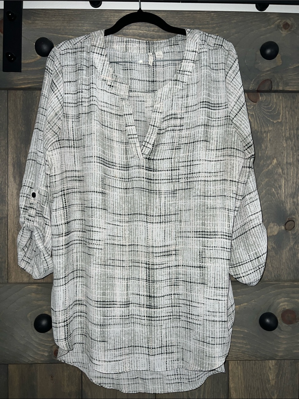 Cato White and Black V-Neck Tunic Top